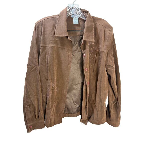 Koret Petite Brown Button-Up Jacket W/ Floral Embroidery Size PL Polyester & Spa - Picture 1 of 8